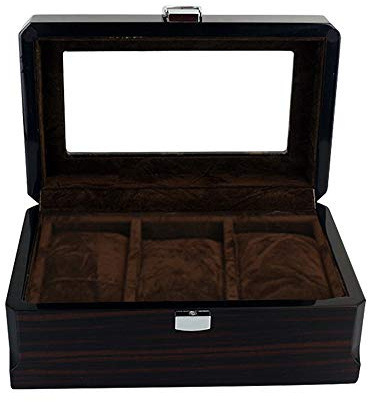Uhrenbox für 3 Uhren Holz Uhrenkoffer Schwarz Uhrenkasten Uhrenschatulle Klavierlack Schmuckkästchen Unisex Uhren Schmuck Aufbewahrungbox
