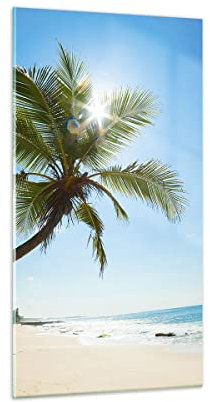 Bilder auf Glas 55x100cm Glasbild Strand Palme Meer Groß Wanddeko Bild im Glas Schlafzimmer Küche Deko Wandbilder Dekoration Wohnzimmer Modern Wall Decor Glasdruck Wand Kunstdruck Art GPA55x100-3570
