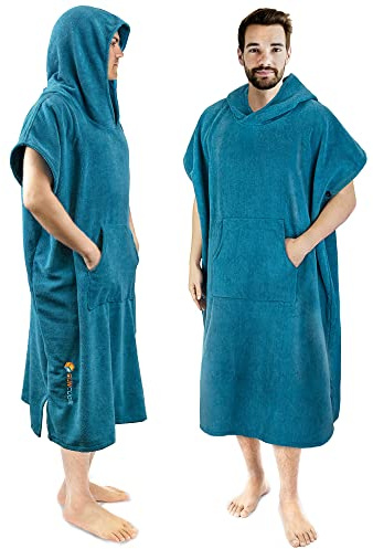 SUN CUBE Surf Poncho Changing Robe with Hood, Thick Quick Dry Microfiber Wetsuit Changing Towel for Surfing Beach Swim Outdoor Sports Men, Absorbent Wearable Towel Cover Up, Turquoise Sea Blue