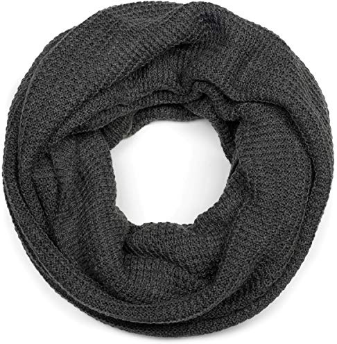 styleBREAKER Unisex Strick Loop Schal mit Karo Strickmuster, Winter Strickschal, Schlauchschal 01018162, Farbe:Dunkelgrau meliert