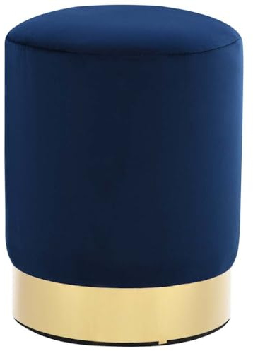 vidaXL Hocker Fassform Polsterhocker Sitzhocker Schemel Samthocker Pouf Sitzpouf Velour Fußhocker Rund Blau Golden Samt 28 x 36 cm Metall