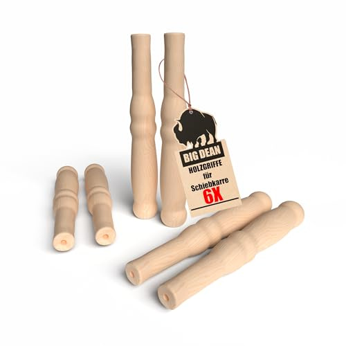 BigDean 6 XL Holzgriffe für Schiebkarre Schubkarre Länge 23,5 cm x Ø 2,5 cm | Hochwertig, flexibel, bereichernd - Ideal für jede Schubkarre & Sackkarre