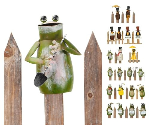 NETPROSHOP Zaunhocker Zaunfigur Rabe oder Frosch aus Metall, H: 15-25cm, Auswahl:Frosch m Schaufel