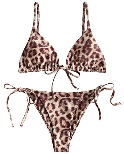 ZAFUL Triangle Bikini Set Damen String Tie-Side Cheeky Reversibel Solid/Floral/Leopard Druck Zweiteiliger Badeanzug Bademode