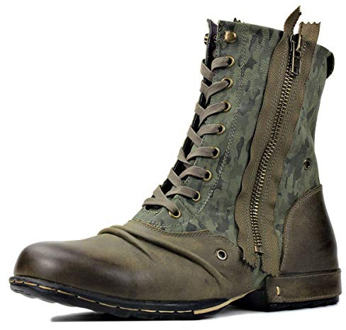 Herr Stövlar Taktiska Motorcykel Militära Boots för Män Vandring Combat Ankel Biker Dragkedja Mode Känga Kamouflage OS-5008-8-H-Green-US-11.5