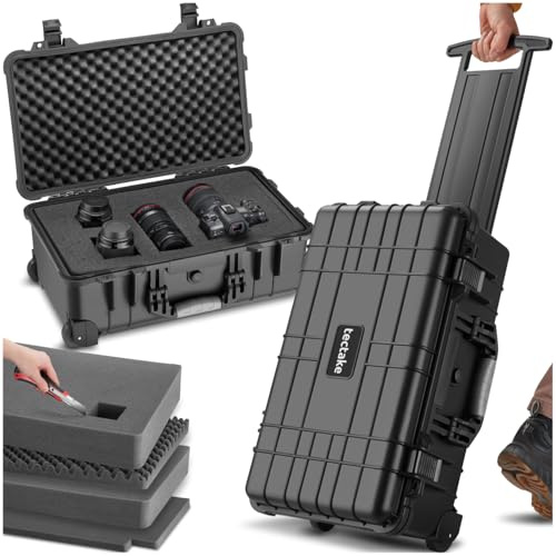 tectake® Valise à roulettes avec Protection en Mousse pour Appareil Photo, caméra & Accessoires ou Outils, Boite étanche, avec œillets pour Cadenas, Résistante aux Chocs, poussière & Eau