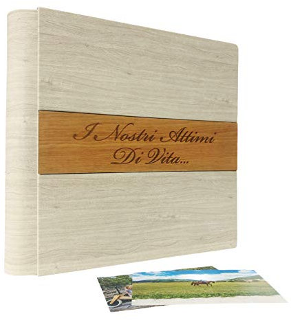 TriVin Art, Álbum de Fotos en Polipiel, con Aplicación de Madera Personalizable con Grabado. Ideal para Bautismo, Boda, Comunión y foto recuerdo.