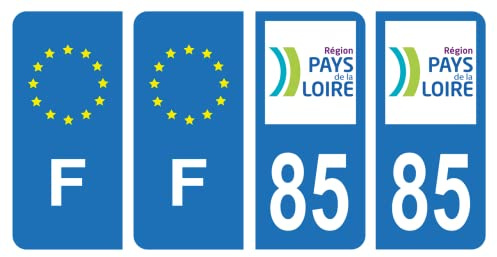 HADEXIA Set mit 4 Nummernschild-Aufklebern Departement 85 Vendée Region Land der Loire & F France Europe