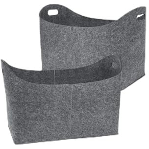 LARS360 Lot de 2 sacs de rangement en feutre pour bois de chauffage - Avec poignée renforcée - 55 x 30 x 40 cm - Gris clair