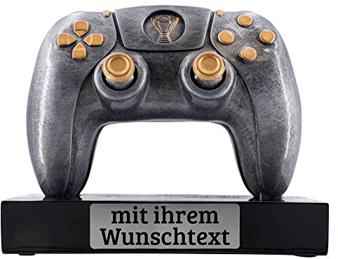 Deitert Esports Pokal mit Gravur, Maus Gaming Controller mit Wunschtext, Gamer Deko, Trophäe mit Gaming-Emblem nach freier Wahl - individuelle und personalisierte Geschenkidee