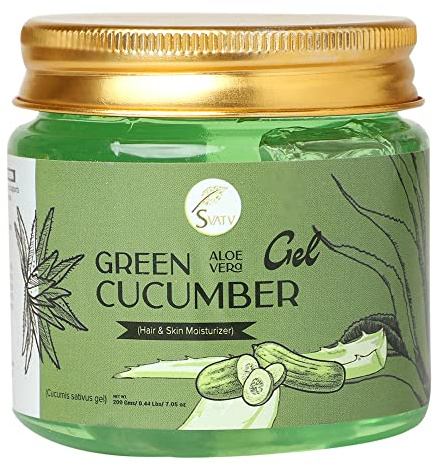 SVATV Gurken-Aloe-Vera-Gel für Gesicht, Haare | Natürliche Hautpflege | Lindert Hautreizungen | Aloe Vera Gel für ein mit Feuchtigkeit versorgtes Gesicht | 7,05 Unzen | 0,44 Pfund