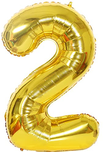 D2D | Party Balloon Zahl 2 XL in Gold - Größe 80 cm - Folienballon - Zahlenballon - Geburtstagsdeko - Helium Ballon