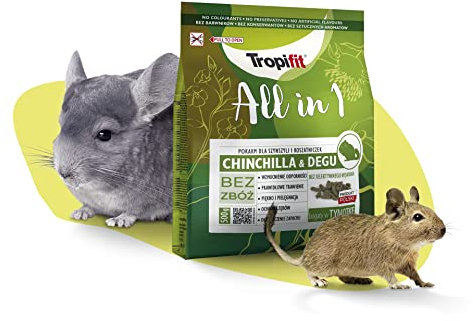 Tropifit All in 1 Chinchila & Degu - Futter für Chinchillas und Degus – extrudiertes Alleinfutter Getreidefrei, Ballaststoffreich – Mit Wiesengras, Kräutern & Flohsamen