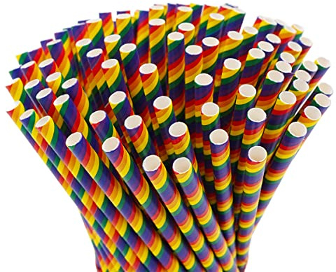 Papier Strohhalme kurz Pride Flag, LGBTQ, 100 Stück, 16 cm lang, 7mm Ø. Strohhalm Regenbogen Peace Flagge CSD Pride LGBTQ+ Queer friendly, biologisch abbaubar, Umweltfreundlich Einweg Trinkhalm (Kurz)
