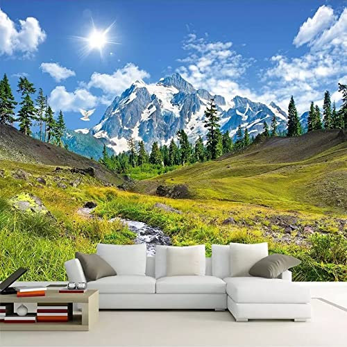YXTSmurals Prärie Bäume Berge Fototapete Selbstklebende 3D Effekt Wandtattoos 3D Tapete Wandtapete Art Poster Wohnzimmer Kinderzimmer Tv Hintergrund Wanddeko Wandbilder Wandmalerei