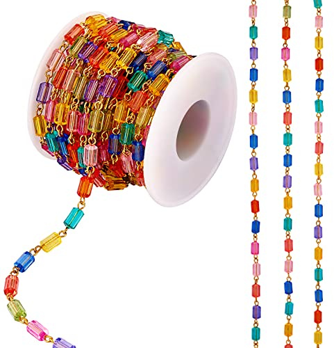 COGCHARGER 1 Strang 90 m Acryl-Perlenketten, bunt, handgefertigte Perlenkette, ungeschweißt für Schmuck, Geldbörse, Gurt, Handtasche, Gliederketten
