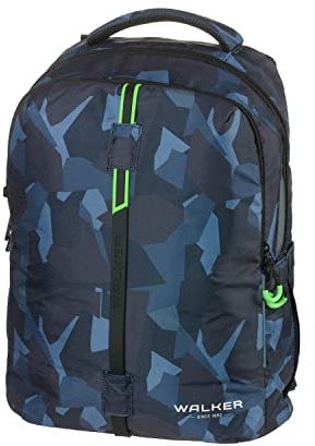 Walker Schulrucksack Elite 2.0 Camo Anthrazit mit 2 Fächern, Zippfach am Rücken, Schultasche inkl. RückenPolsterung, höhenverstellbares Tragesystem, verstellbaren Gurten