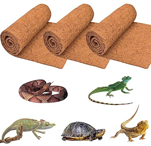 ZeeDix 3 Rolls Reptile Carpet, 18 x 24 inches Natural Coconut Fiber Liner Mat Flooring Accessories for Reptile Tank - Bearded Dragon Tortoise Lizard Turtle Snake Leopard Gecko Substrate Bedding