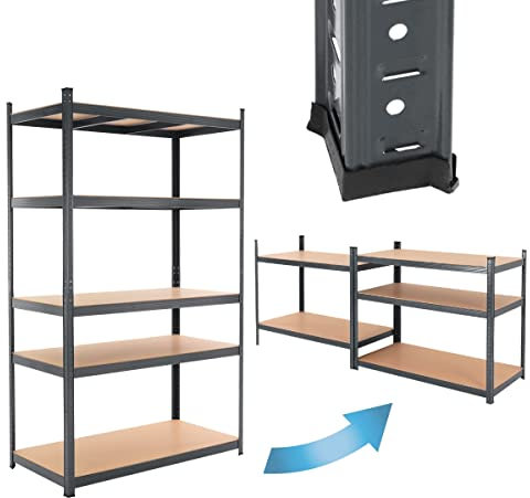 ECD Germany 1x Étagère d'Atelier - 200x100x60 cm - jusqu'à 875 kg - Anthracite - en Métal Peint par Poudrage - 5 Panneaux MDF - Étagère de Stockage Rayonnage Charges Lourdes - Étagère de Rangement