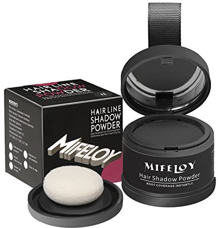MIFELOY Haaransatz Puder mit Spiegel Schwamm, Dunkel Grau Unsichtbares Ansatzpuder, Soforteffekt Concealer zur Haarverdichtung für Frauen Männer, Wasserfestes Haar Make-up zum Ansatz kaschieren