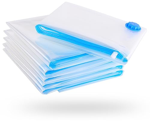 Vakuumbeutel für Kleidung - 6er Set 80x60 cm Large | Inkl. Etiketten, Luftdichte Vakuumierbeutel für Kissen & kleine Wäsche, Vakuum durch Staubsauger, Platzsparende Aufbewahrung