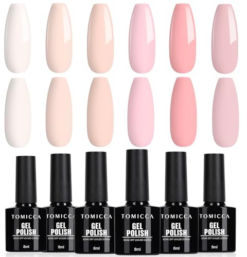 TOMICCA 6 Farben UV Nagellack Rose Nude Weiß Set Gel Nagellack Soak Off UV/LED Geschenk Nicht Giftig und Lange Dauer für Starter Nail Art Salon DIY Home, 8ml