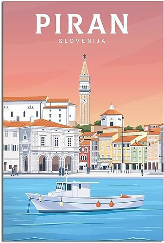 Dekorative Gemälde Slowenien Piran Stadt Boot Vintage Reise Poster Home Decor Malerei Wand Poster Kunst Wandbild Leinwand Ungerahmt 30x45cm