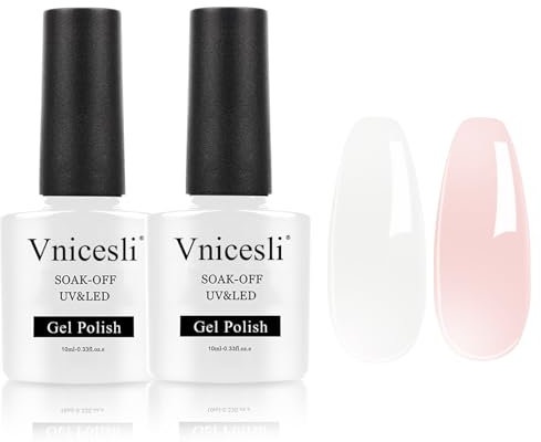Vnicesli 2 Farben UV Nagellack Set Milchig Weiß und Rosa, Gel Nagellack Naturfarben Gellack Transparent French Soak Off Nägel Natur Manicure Gel Nail Polish für Naturnägel 10mlx2