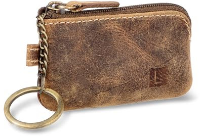 LEDEROW Schlüsseletui Leder Braun mit Reißverschluss Damen und Herren - Mini Schlüsselmäppchen klein Schlüsseltasche für Motorradschlüssel, Wohnungsschlüssel Schlüssel (Braun Hunter)