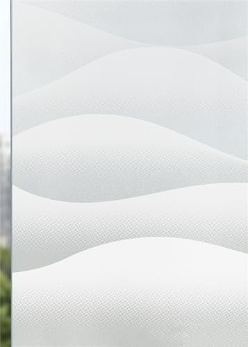 3D Fensterfolie Sichtschutzfolie Statisch Dekofolie Blickdicht Milchglasfolie kein Kleber Anti UV Sonnenschutz für Küche Wohnzimme Badezimmer-weiße Welle(90cmx200cm)