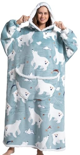 JOJJJOJ Übergroße Hoodie Decke mit riesiger Tasche Sweatshirt Decke für Damen und Herren Einheitsgröße Bär