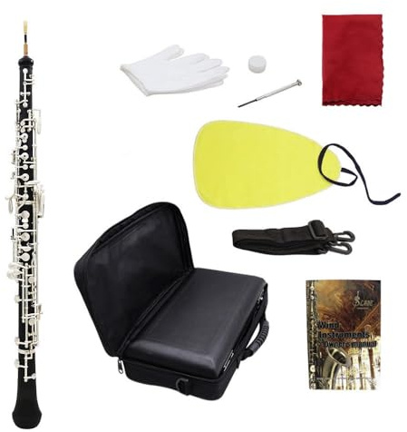 22 Tasten Oboe C Ton Halbautomatischer Stil Bakelit Holz Körper Vernickelte Tasten mit Etui, Reinigungstuch, Handschuhe für Anfänger Professionelle Leistung