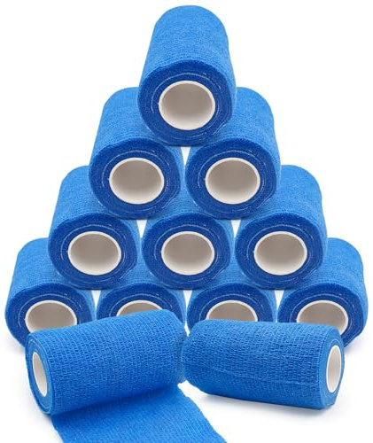 12 Rouleaux de Bandage Adhésif 10cm, Bandage Adhésif pour les Mains et les Pieds Bandage Adhésif élastique pour Bras, Pieds et Poignets, Animaux de Compagnie, etc. Multi - Usage (Bleu)