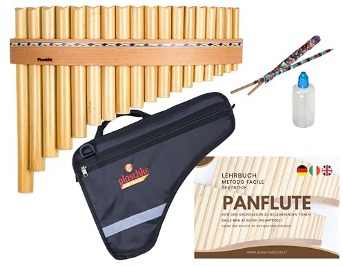 Plaschke Flauto di Pan dell`Alto Adige, kit von custodia, libro didattico e set di cura, 18 toni- Sol