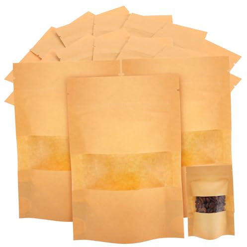 Abaodam 100stücke Kraftpapier Tüten Mit Fenster Lebensmittelechte Snackbeutel Für Nüsse Trockenfrüchte Tee Und Süßigkeiten Für Bäckereien Cafés Und Gastronomie