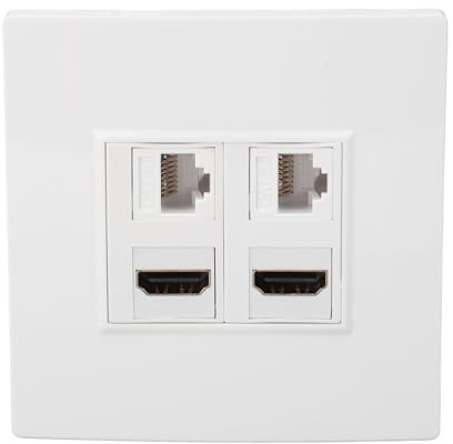 Placa de Pared Ethernet HDMI CAT6, Panel de Información Multimedia de 4 Puertos, 2 HDMI 2 CAT6, para Computadoras, Televisores, Discos Duros, Proyectores, Se Adapta a Cajas de