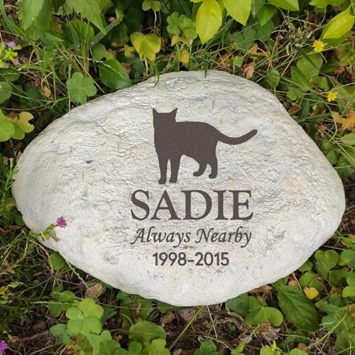 JHB Personalisierte Haustier Gedenksteine für Katzen, Laser Gravierte Haustier Grab Maker Grabstein Katzen Grabstein Katze Memorial Garten Stein Verlust von Haustier Sympathie Geschenke für Katze