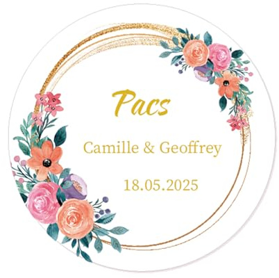 50 PACS Étiquette adhésive PERSONNALISÉS Autocollants Cadeau Pacs 4CM Stickers Également utilisé pour Mariage Baptême Fête dragées réception - Rd 614 (006)