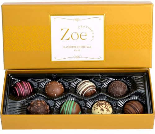 CRAVINGS BY ZOE Birthday Chocolate Truffles Gift Box | 8 Count | Assorted Gourmet Milk & Dark valentines chocolate Chocolate Candy Food Gift Basket Anniversary, Get Well, Holiday, Thank You Men Women Mom Her