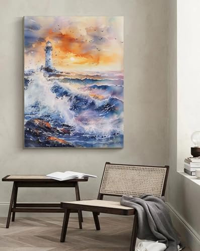 Taxpy Druck Auf Leinwand Bilder Leuchtturm im Ozean,J,60 * 80cm Fotoleinwand und Kunstdrucke auf Wanddeko für Wohnzimmer Küche Weihnachten
