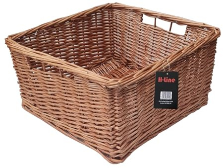 H-line Large Square Wicker Storage Basket Hamper Rattan Shelf Unit Display Tidy (Natural) - Ideal for Christmas/Easter/Newborn Gift Hamper