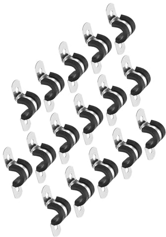TOP-VIGOR 16Pcs 10mm(3/8) Cable Clamp, Rubber Pipe Strap Rubber Cushioned 304 Stainless Steel Hose Clamp U Shape Metal Clamp Tube Holder for Fixing Tube Pipe Wire