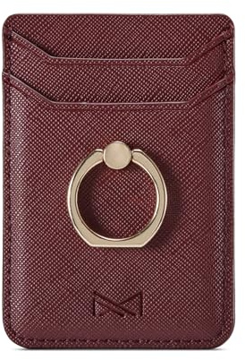 DMaos Korthållarfodral med ställ ring för kvinnor, 2 delar RFID-kreditplånbok glitter stick på baksidan grepp för iPhone Samsung Smartphone, Vinröd, S, Modern