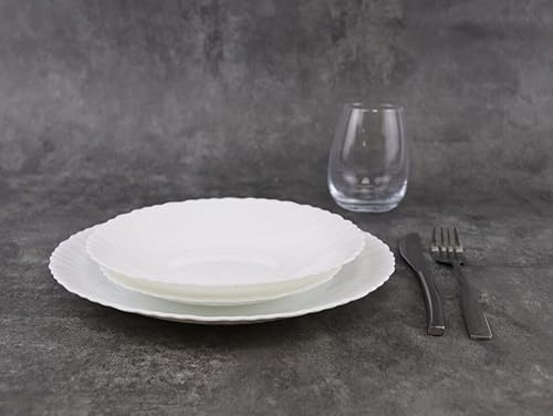 Queensway Home & Dining 12/24pc White Opal Glass Dinner Set - Dishwasher, Microwave, Freezer Safe, Elegant Plates & Soup Bowls - Multiple Design Options for Every Occasion
