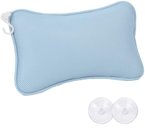 Cuscino Vasca con 2 Ventose Potenti e 1 Gancio Parete, Pilliow Testa Antiscivolo, Poggiatesta Bagno Maglia 3D, Cuscini Spa Ergonomico per Schiena Supporto, Spalle, Collo Rilassamento, Casa, Hotel(Blu)
