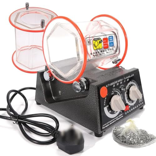 WhAeoy Polisseuse À Tambour, Tambour De Polissage Vibrant, Sens De Rotation/Temps/Vitesse Réglables, Grande Capacité De 3 Kg + Verrouillage Étanche Anti-Fuite, avec Perle De Polissage,A