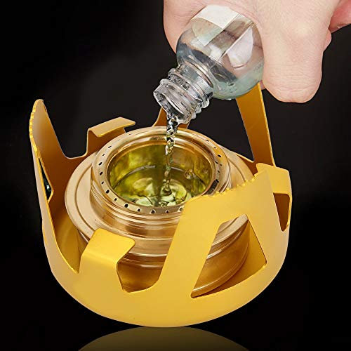Riuulity Mini Poêle Portable en Brûleur Spirituel pour la Randonnée de Camping en Plein Air, Cuivre + Matériau en Alliage en Aluminium (Gold)