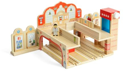 Bigjigs Rail Grand Central Station, Wooden City Train Station Accessory | City Station for Wooden Model Trains, Compatible with Most Major Wooden Railway Brands, Educational Gift for Toddlers Age 3+