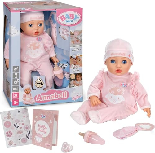 BABY Born Annabell 43 cm Babypuppe mit Sound und 7 Funktionen | Weicher Körper, Zubehör inklusive, Batterien erforderlich, ab 3 Jahren