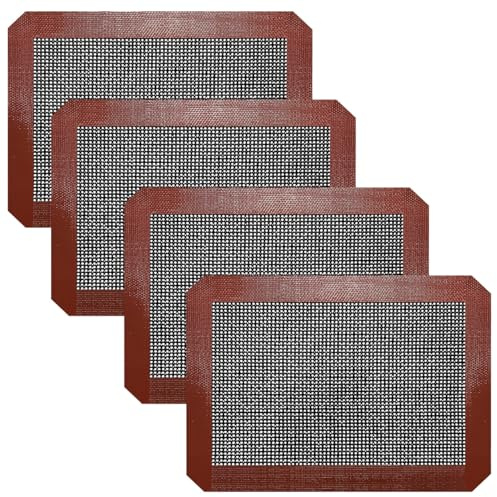 Small Silicone Baking Mats, Set of 4, 11-4/5x8-1/4 Inch Quarter Sheet Size, Non Stick, BPA Free, 1/4 Baking Sheet Pan Liner for Cookies, Macaron, Bread, Pastry, Toaster (Perforated)